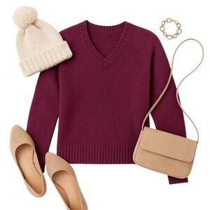 Pacas Alpaca Virgin Wool Blend Burgundy V Neck Knit Sweater Size M Peru !SHEDS!!